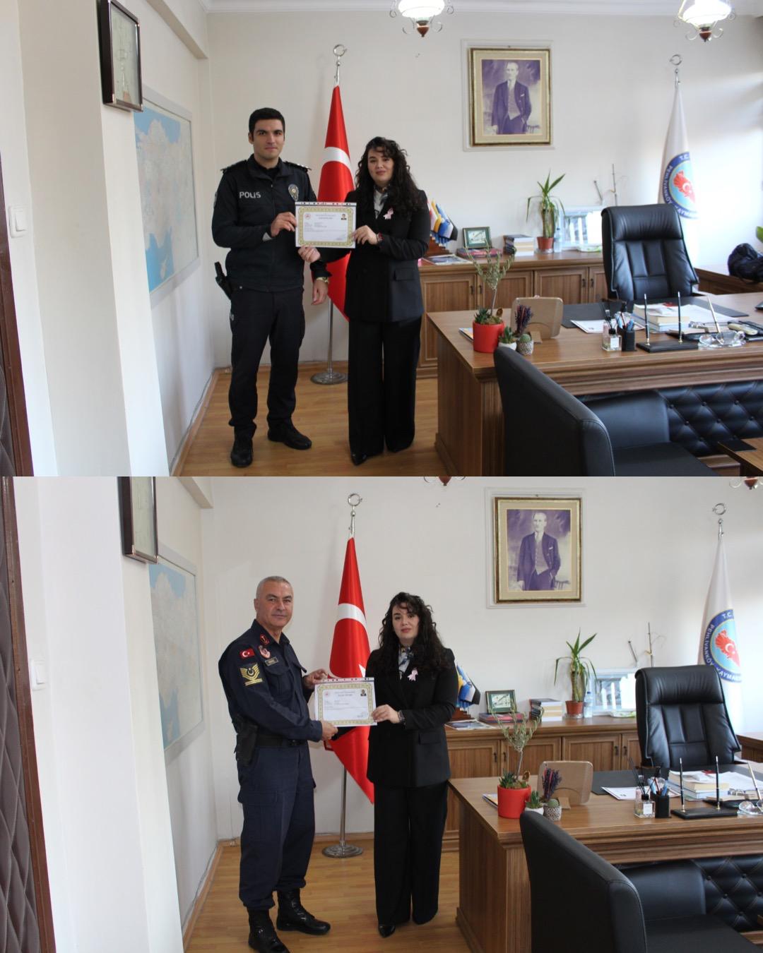 Kaymakamımız Sayın Fatma BALLI,  başarılı kurum amirlerine ve personeline “Başarı ve Teşekkür Belgesi” takdim etti.